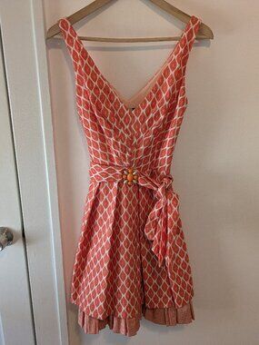 Eva Franco Alexa Coral Jacquard Sleeveless Fit and Flare Dress